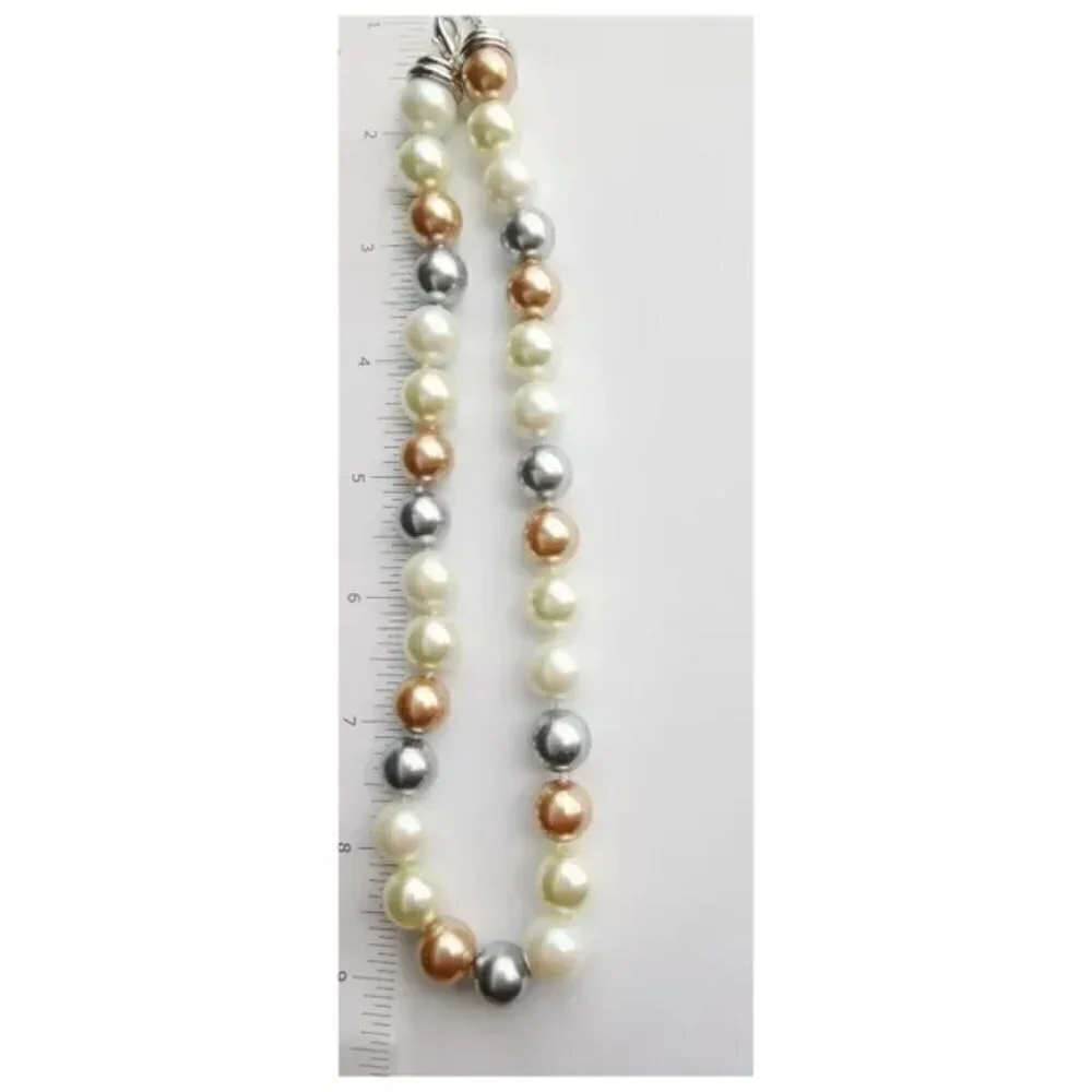 Tri color white golden gray faux Tahitian Pearl choker necklace NEW